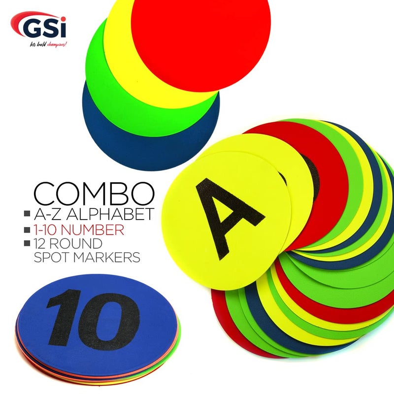 GSi Colorful Spot Markers Anti Slip Skid Rubber Dots for Drills and Training School Teaching (8 inch), Assorted Bright & Neon Colors (Alphanumeric Combo) - Image 2